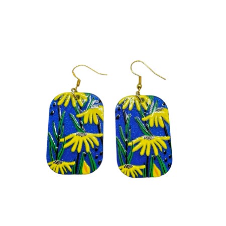 earrings steel gold blue with yellow flowers1